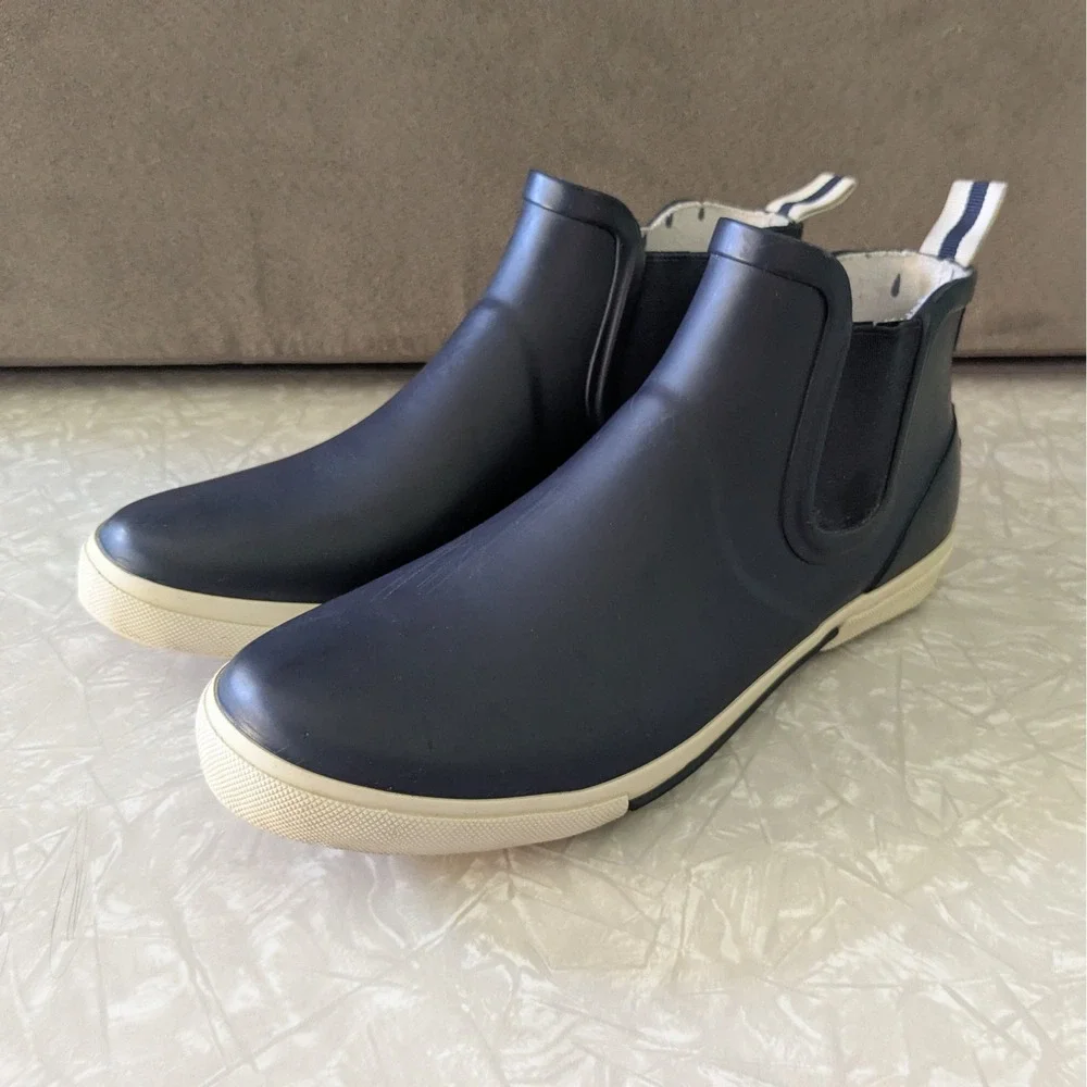 Joules Rainwell Navy Blue Rubber Chelsea Ankle Slip On Rain Boots Womens 8